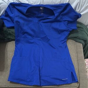 Healing Hands Blue Fitted Short Sleeve scrub top